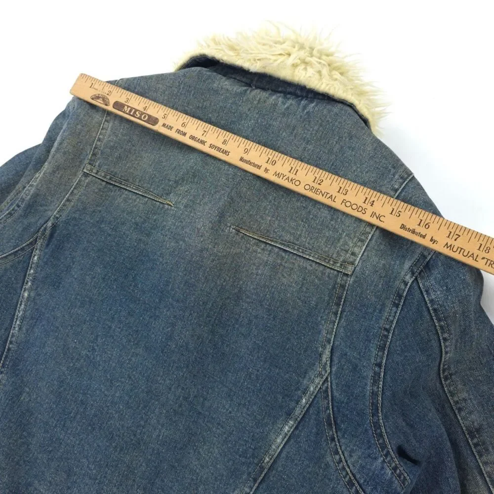 FREE PEOPLE Shaggy Fur Denim Trucker Jacket Festival Boho Indie Downtown Girl - Picture 7 of 13